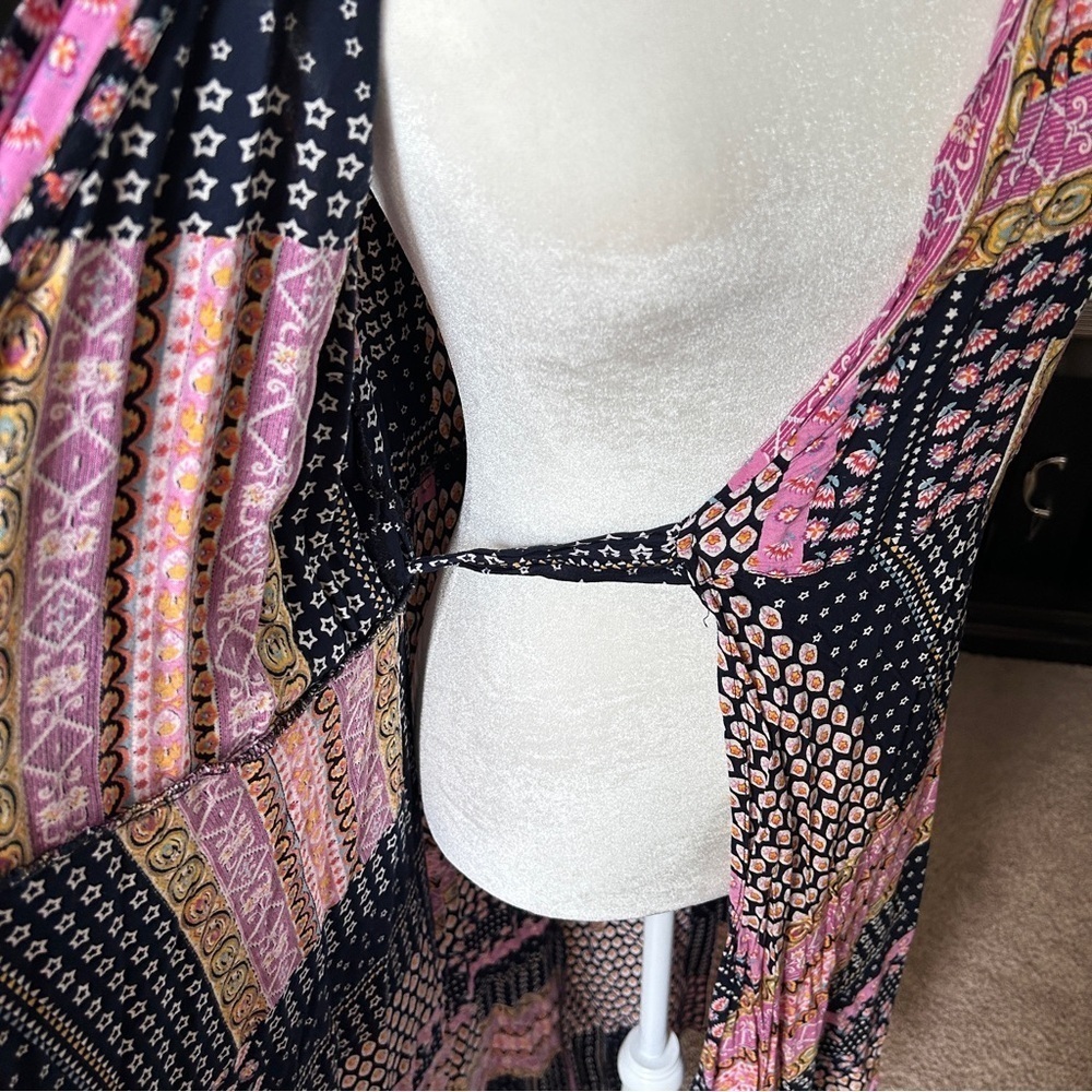RAGA Hadley Pink and Black Boho Wrap Midi Dress Size Large - Picture 6 of 9